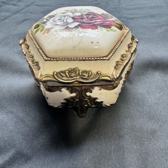 Other - Vintage Japanese Brass Floral Footed Jewelry / Trinket Box